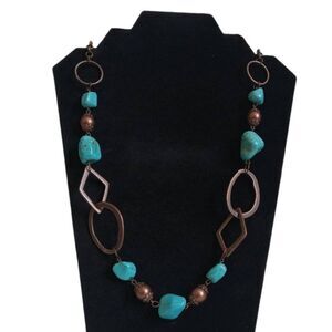 Paparazzi Turquoise Blue Stones and Copper Toned Metal Links Statement Necklace